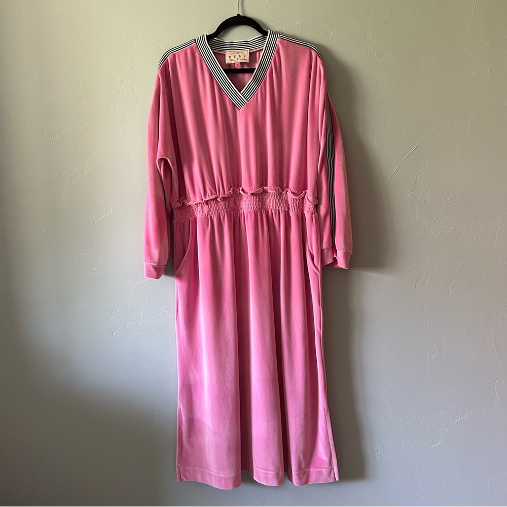 Buru Pink Velvet Long Sleeve Track Midi Dress Size 1x